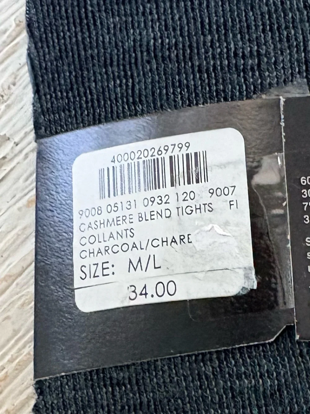 NWT Club Monaco Dark Gray Cashmere Tights Size M/L
